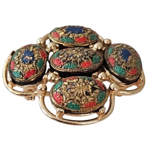 Sarah Coventry Glass Mosaic Style Light Of The East Brooch Book Piece J124 - Picture 3 of 7